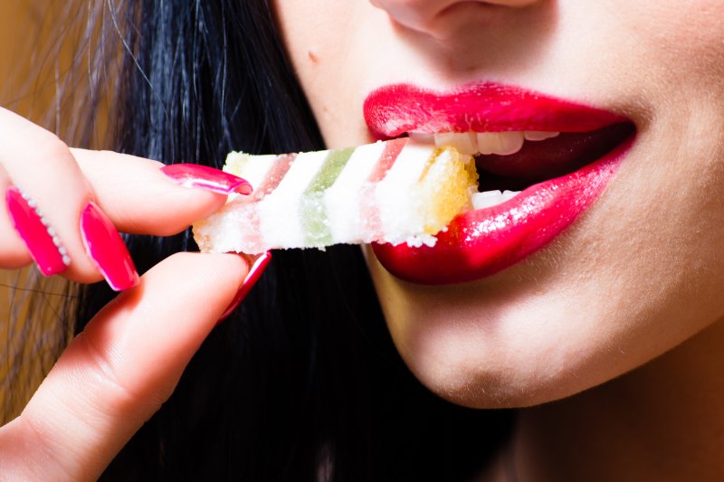 woman eating candy in Denver